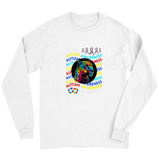 Autism Puzzle Cheetah For Teacher Autism Moms Dads Cat Long Sleeves