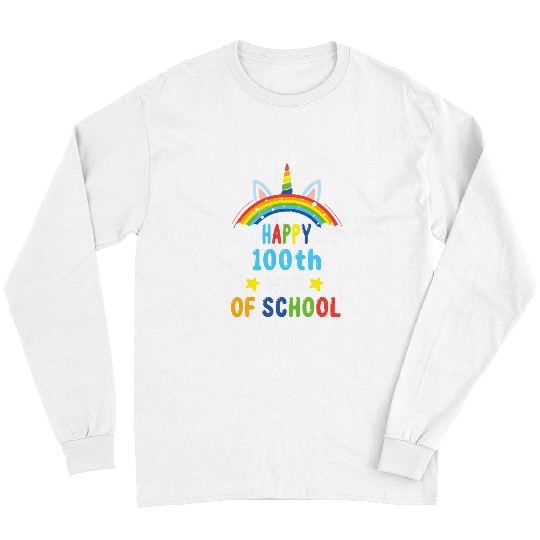 Unicorn Pet Happy 100th Days Of School Unicorn Rainbow Girls Boys Kids Long Sleeves