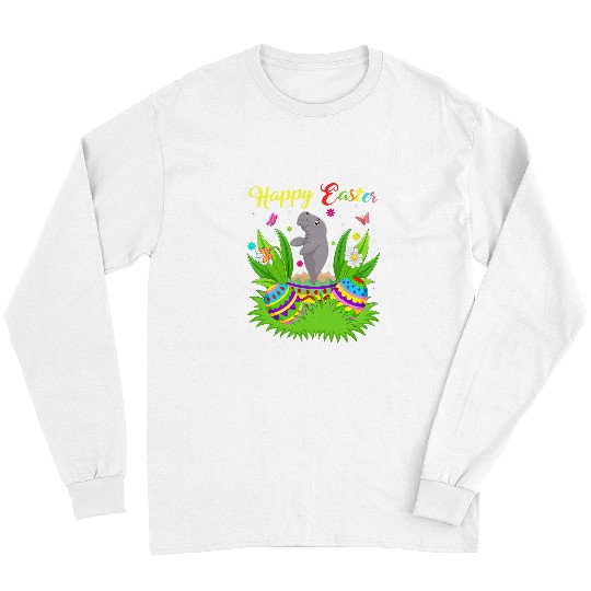 Manatee Pet Animal Lover Floral Easter Egg Funny Manatee Easter Long Sleeves