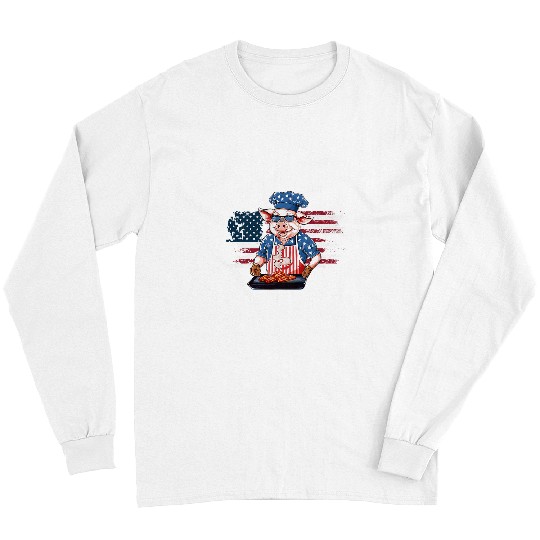 Pig Pet Funny 4th of July Pig Grilling BBQ Party Barbecue Pig Grill 04 Long Sleeves