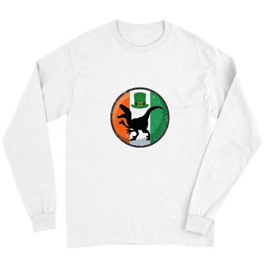 Dinosaur Pet Ireland Flag Saint Patricks Day Velociraptor Long Sleeves