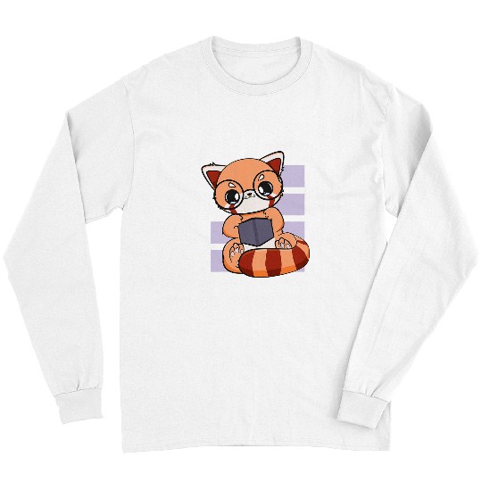 Book Fun Chibi Red Panda Read Book Lover Anime Otaku Long Sleeves