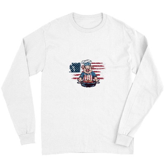 Pig Pet Funny 4th of July Pig Grilling BBQ Party Barbecue Pig Grill 03 Long Sleeves