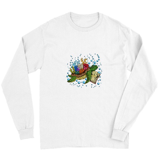 Turtle Pet Old Wise Giant Tortoise Reading Book Coral Growth Long Sleeves
