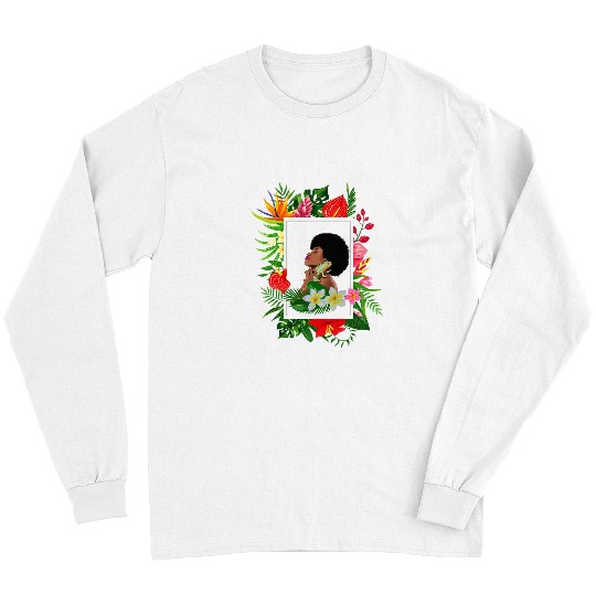 Chameleon Pet African Woman with Chameleon and Tropical Floral Design Long Sleeves