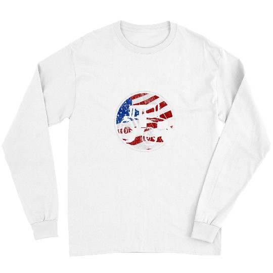 Tractor Fun driving Pulling American Flag vintages Tractor Pulling Long Sleeves