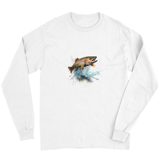 Fishing Fun trout rainbow brook fisherman freshwater angler fish 1 Long Sleeves