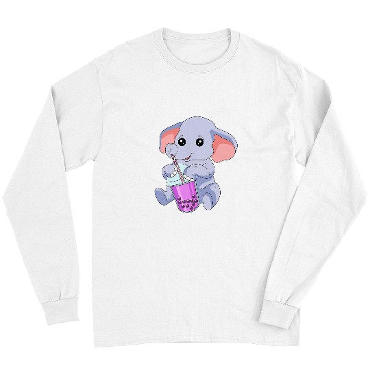 Elephant Mammal Cup Cute Kawaii Bubble Tea Lover Milk Tea Long Sleeves
