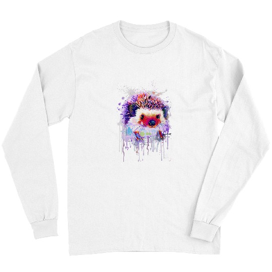 Hedgehog Pet Face Hand Drawn Water Color Splash Art Colorful Pet Long Sleeves