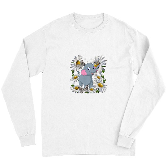 Elephant Mammal Daisy Flower Butterfly Long Sleeves