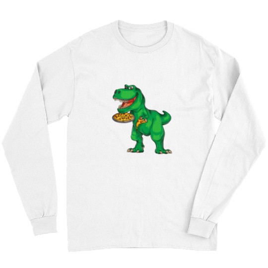 Dinosaur Pet Art Eat Pizza Long Sleeves