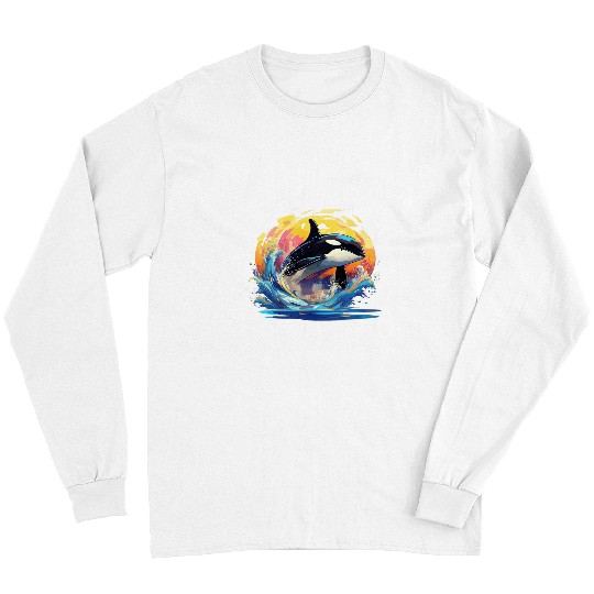 Whale Pet Orca Killer Whale Sea Animals Lover Colorful Splash Art Long Sleeves