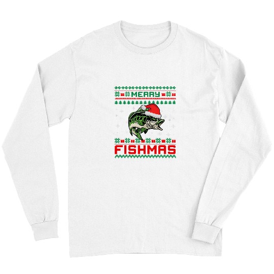 Fishing Fun Merry Fishmas Ugly Christmas Sweater Fishing Santa 520 Long Sleeves