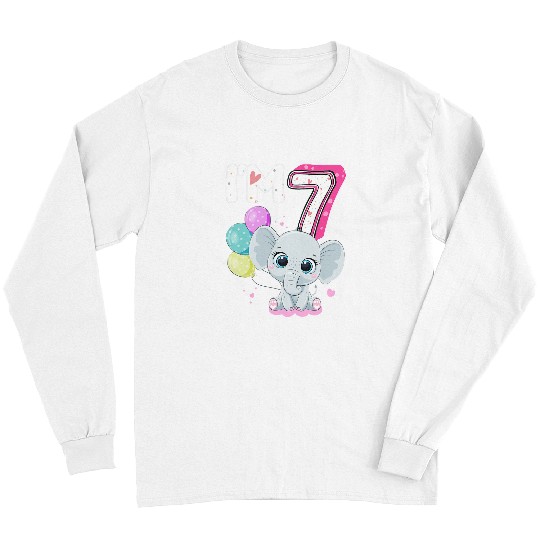 Elephant Mammal 7 Year Old Elephant 7th Birthday Party Animal Elephant Lover Long Sleeves