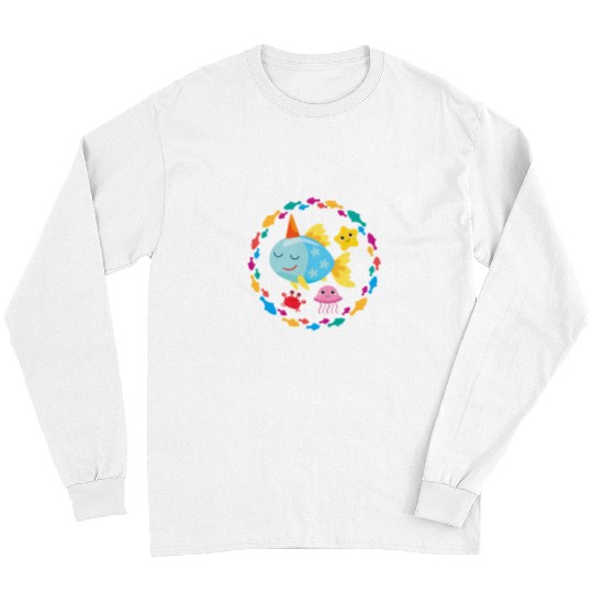 Unicorn Pet Jellyfish gift Colourful unicorn fish starfish crab jellyfish in the circle of fish Long Sleeves