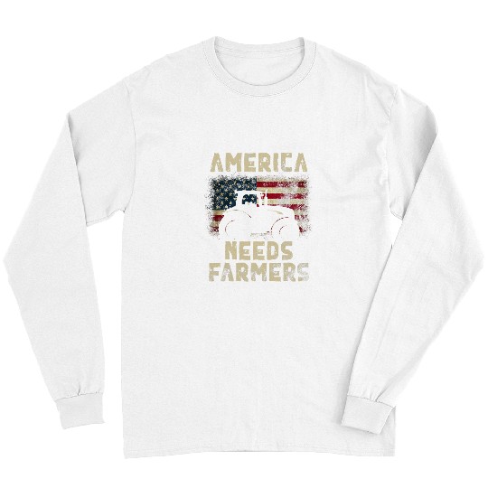 Tractor Fun driving America Needs Farmers Tractor American Flag 8 Long Sleeves