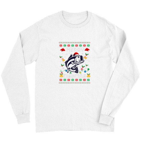 Fishing Fun Merry Fishmas Sweater Fishing Santa Fish Pajamas Fisher Dad Long Sleeves