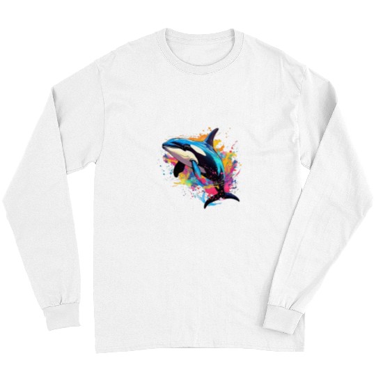 Whale Pet Splash Art Orca Killer Whale Sea Animals Lover Colorful Long Sleeves