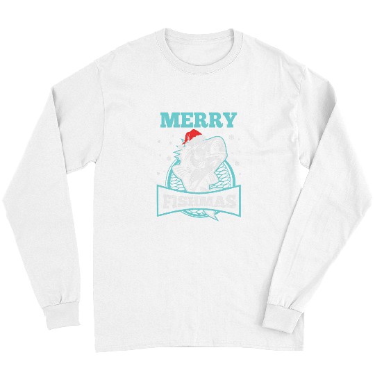Fishing Fun Merry Fishmas Fishing Christmas Holiday Bass Fishermen Long Sleeves