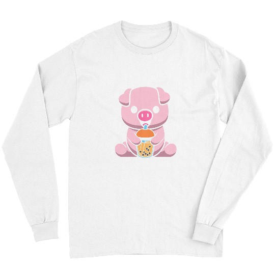 Pig Pet Bubble Milk Tea Pig Cute Pig Drinking Boba Milk Tea 01 Long Sleeves