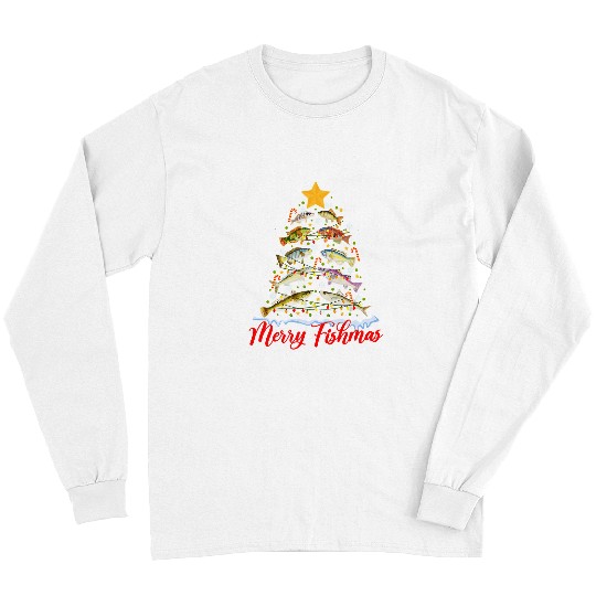 Fishing Fun Merry Fishmas Funny Christmas Tree Lights Fish Fishing Rod 460 Long Sleeves