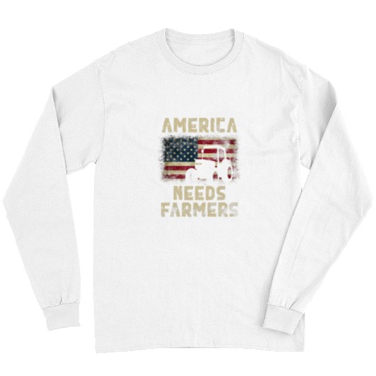 Tractor Fun driving America Needs Farmers Tractor American Flag 1 Long Sleeves