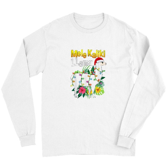 Llama Pet Mele Kalikimaka Christmas Hawaiian Llama xmass Lights Long Sleeves