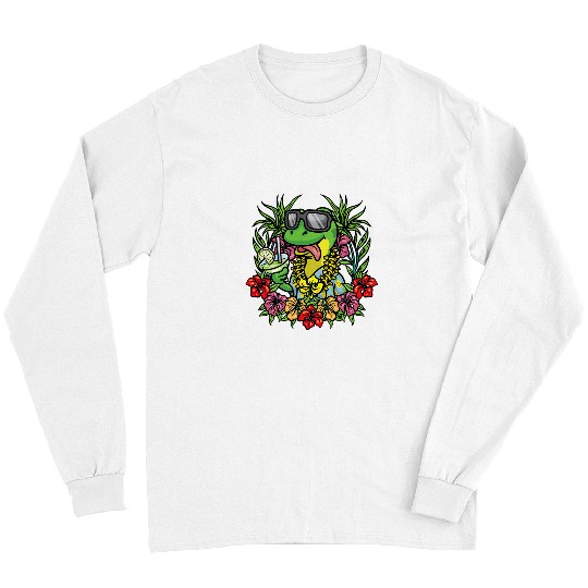 Gecko Pet Hawaiian Hawaii Tropical Luau Party Summer Gecko Lizard Men Long Sleeves