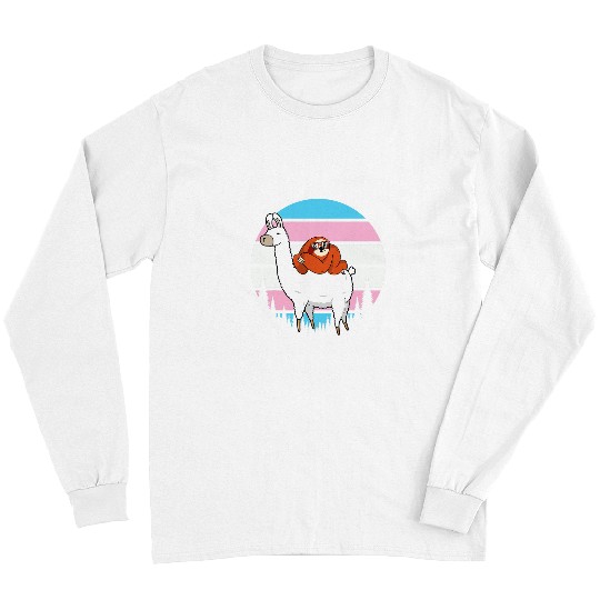 Sloth Pet Riding Llama LGBTQ Retro Transgender Pride Flag Ally Long Sleeves