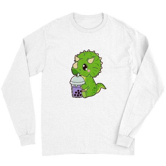 Dinosaur Pet Kawaii Cute Boba Triceratops Dinosaur Bubble Milk Tea Long Sleeves