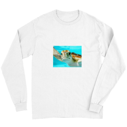 Turtle Pet Seaturtle swimming in clear water looking at you Long Sleeves