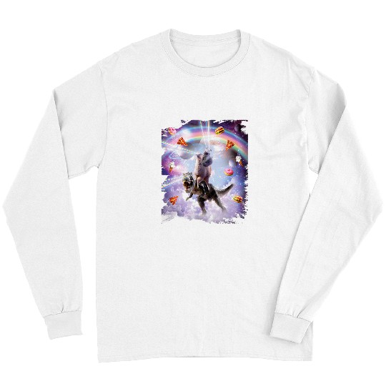 Llama Pet Laser Eyes Space Cat On Llama Dinosaur Rainbow Long Sleeves