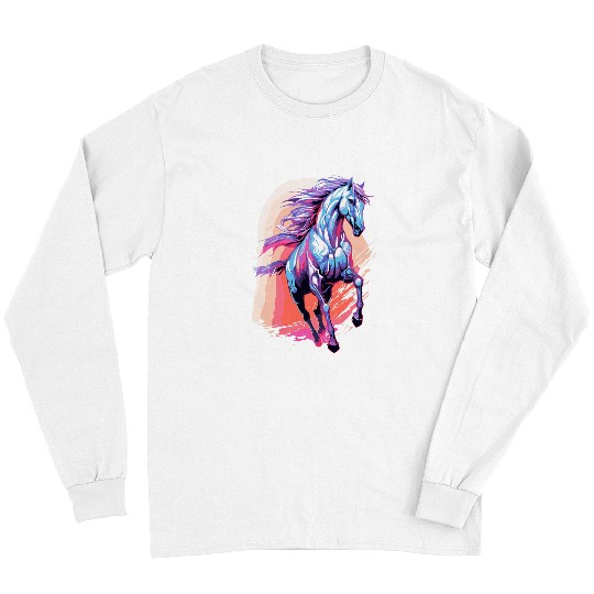Horse Pet Majestic Horse Running Rainbow Synthwave Pop Art Nature 1 Long Sleeves