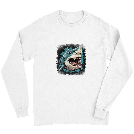 Fishing Fun fierce great white shark large sharp teeth deep sea fishing Long Sleeves