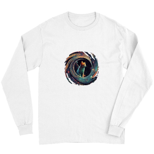Astronaut Outer Space Kitty on Galaxy Cat Lover Long Sleeves