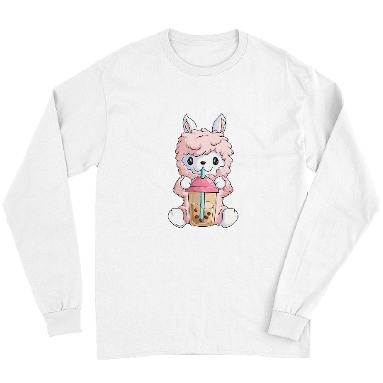 Llama Pet Kawaii Anime Llama  For Women Girls Bubble Boba Tea Long Sleeves