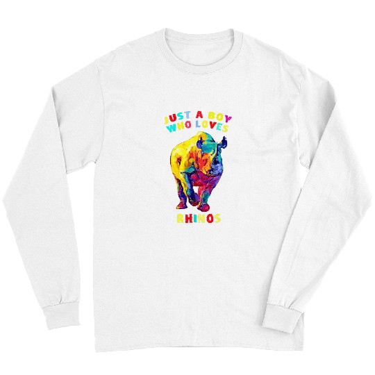 Rhino Pet Just a Boy Who Loves Rhinos in Rainbow Colors Rhino Fans Long Sleeves