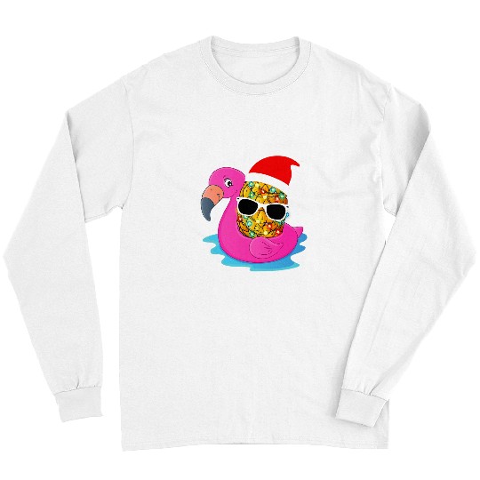 Flamingo Pet Hawaiian Christmas in July Flamingo pineapples Santas Hat Long Sleeves