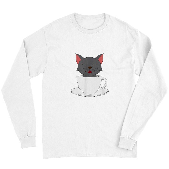 Coffee Fun A Cup Of Kitty Coffee and Cat Perfect Match Tee Long Sleeves
