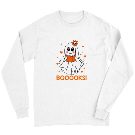 Book Fun Booooks Cute ghosts Boo Reading Library Books Halloween Girl Long Sleeves