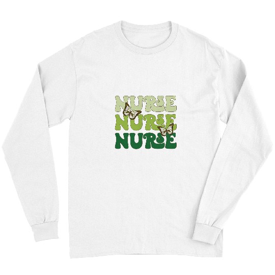 nurses Job Retro Nursing Butterflies Greens vintages Nursing Design RN Long Sleeves