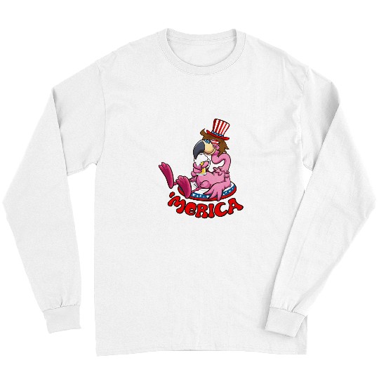 Beer Fun 4th of July Flamingo Mullet Drinking Beer Merica Patriotic Long Sleeves
