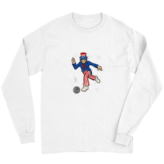 Sport Bowling Abraham Lincoln Bowling Funny 4th of July Bowler Long Sleeves