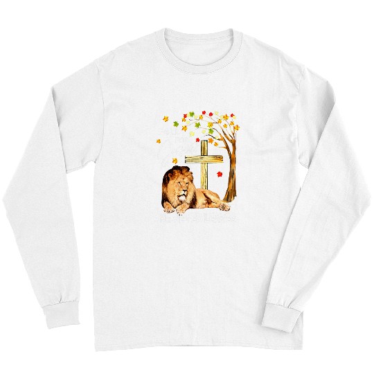 Lion Pet Fall For Jesus He Never Leaves Lion Jesus Cross Christian Long Sleeves