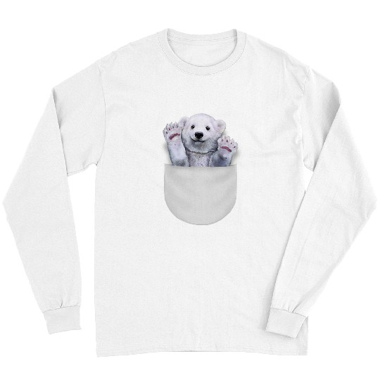Bear Pet Cute Polar Bear Waving from Pocket Long Sleeves