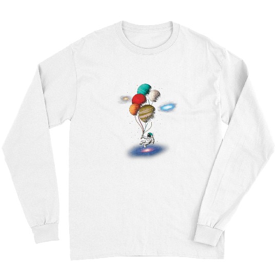 Astronaut Job holding Planet Balloons Solar System space 8 Long Sleeves
