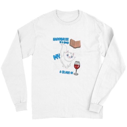 Book Fun Happiness Is White Persian Cats Books Wines Cute Cat Lover Long Sleeves