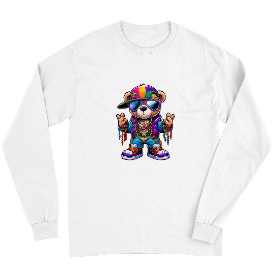 Bear Pet Mardi Gras For Boys Mens Hip Hop Teddy Bear New Orleans 8 Long Sleeves