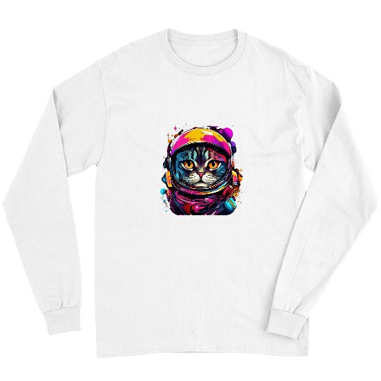 Astronaut Job Cat Lovers and Astronomy Fans 90s Feline Astronaut Fusion 01 Long Sleeves