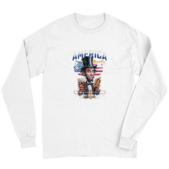 Beer Fun Abraham Lincoln 4th of July With Weiners and Beer Long Sleeves